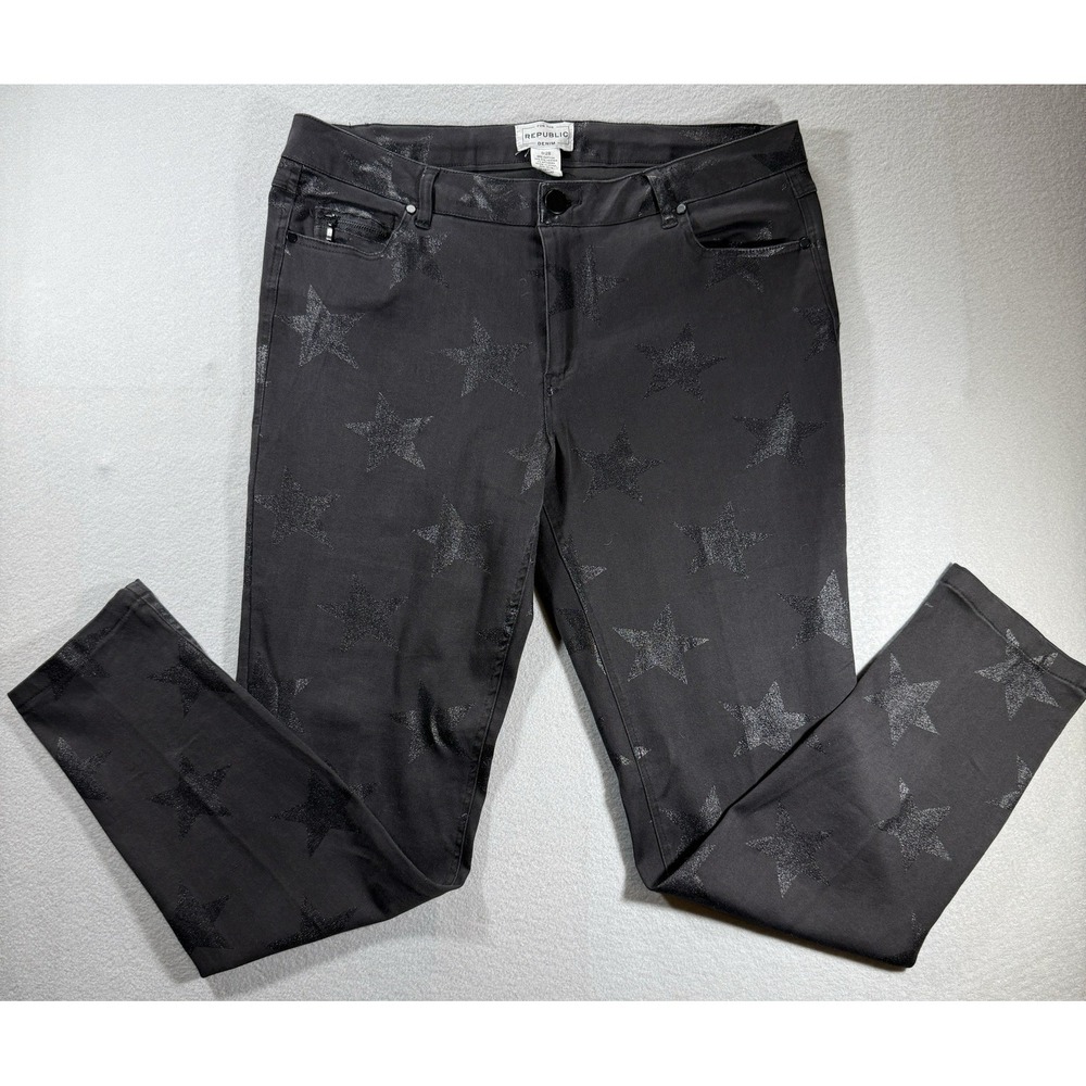 For The Republic Jeans Womens 8 Black Denim Embossed Stars Ankle Length